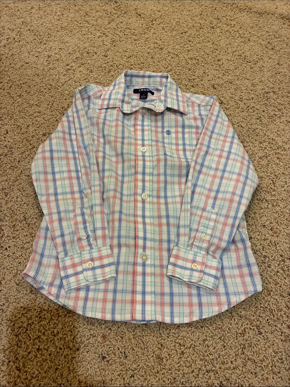 Izod Boys Plaid Button-Down Shirt - White, Blue & Red